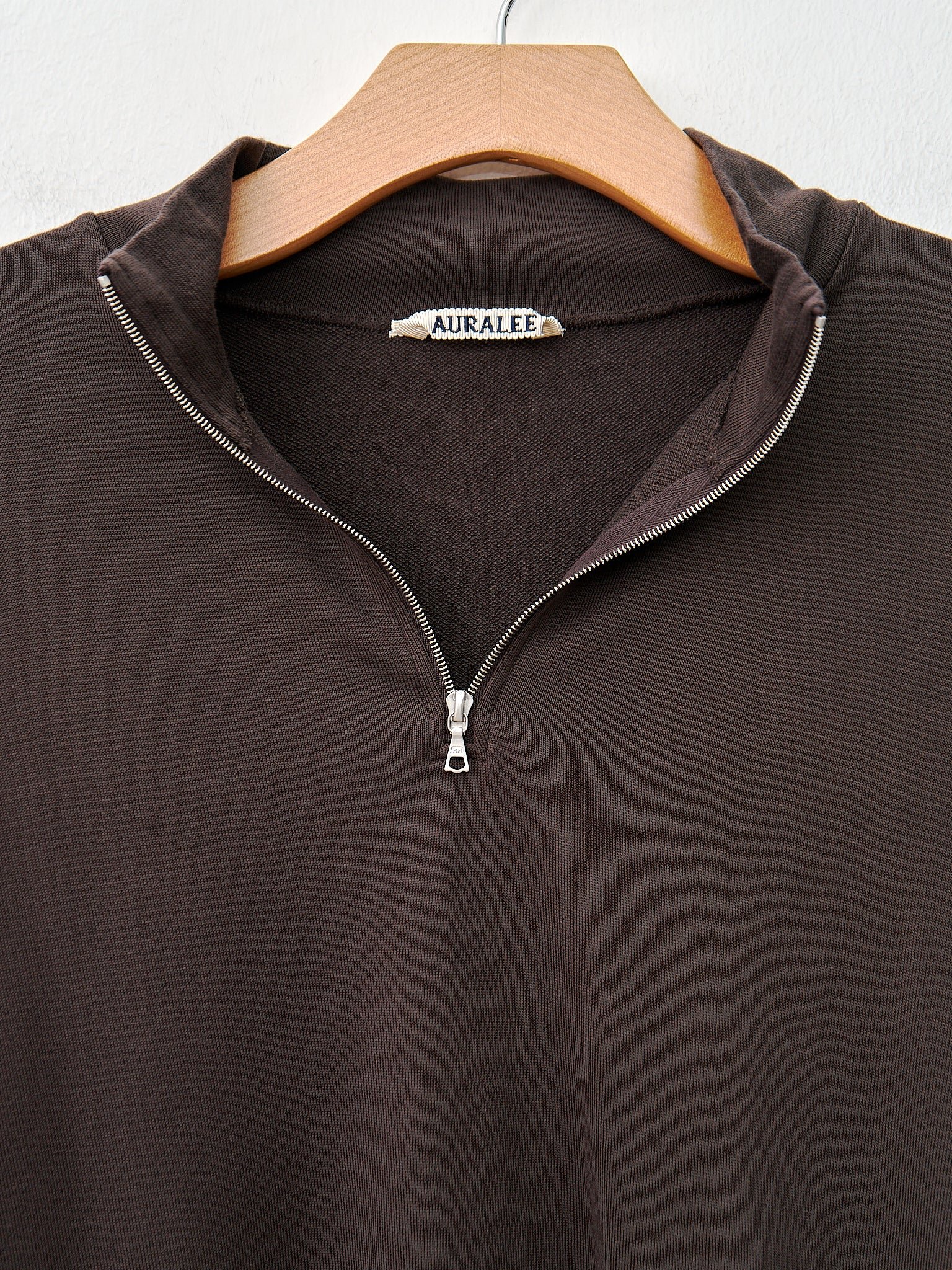 Namu Shop - Auralee Super High Gauge Sweat Half Zip P/O - Dark Brown
